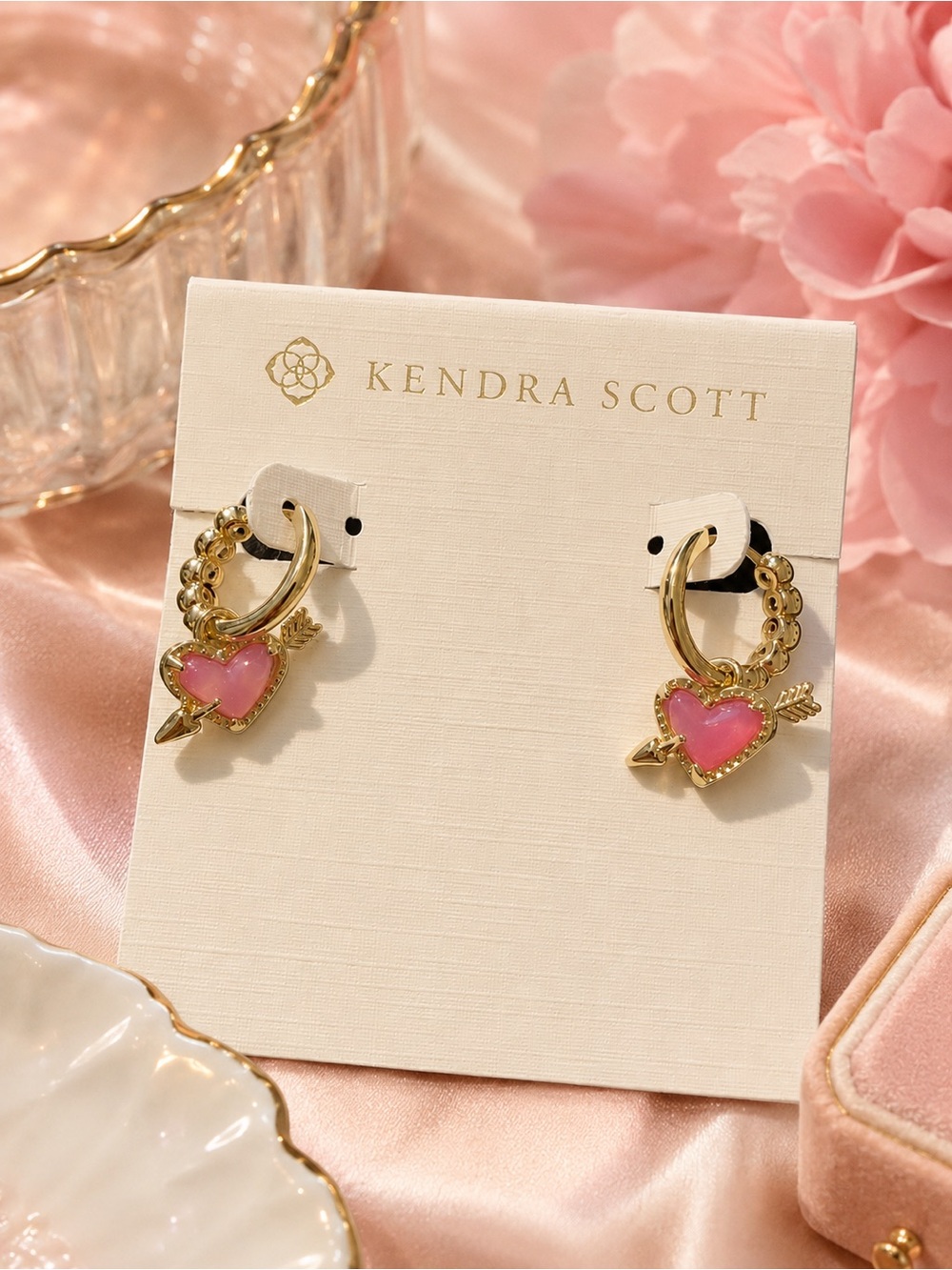 Kendra Scott Gold Hoop Earrings with Pink Heart & Arrow Charms